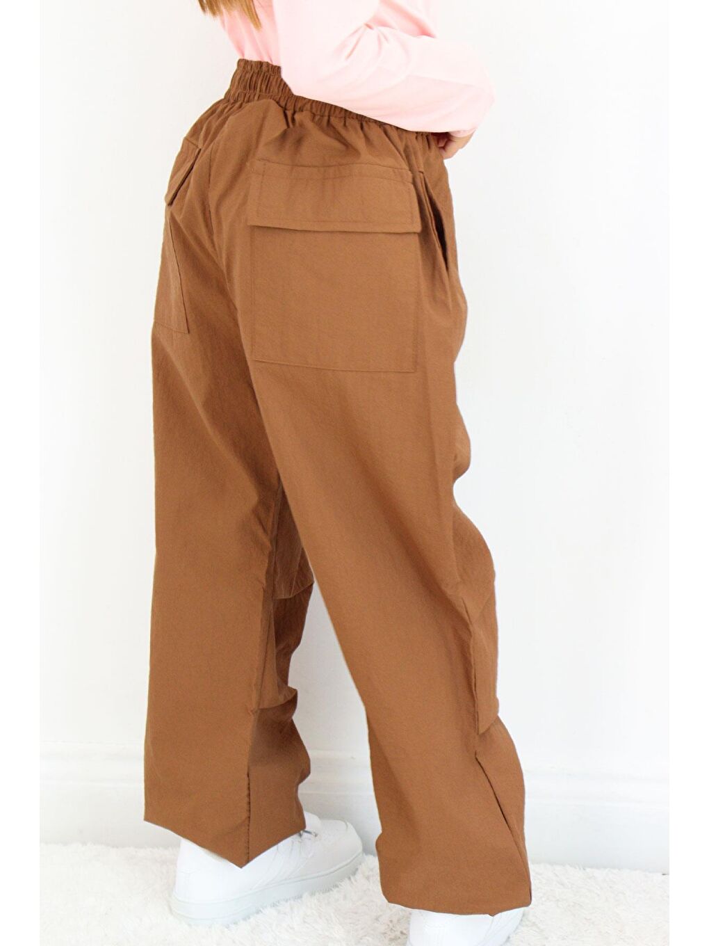 Kahverengi Kız Çocuk Paraşüt Jogger Paça Pantolon Koyu Kahve (6-12 Yaş)-1