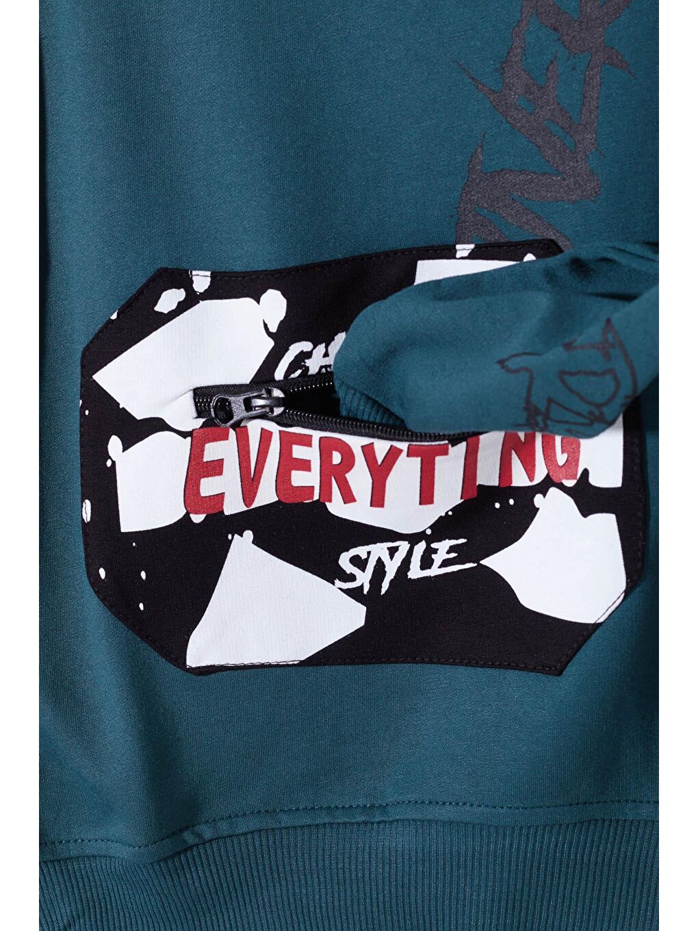 Yeşil Erkek Çocuk Everything Baskılı Kapüşonlu Sweatshirt 14017-1
