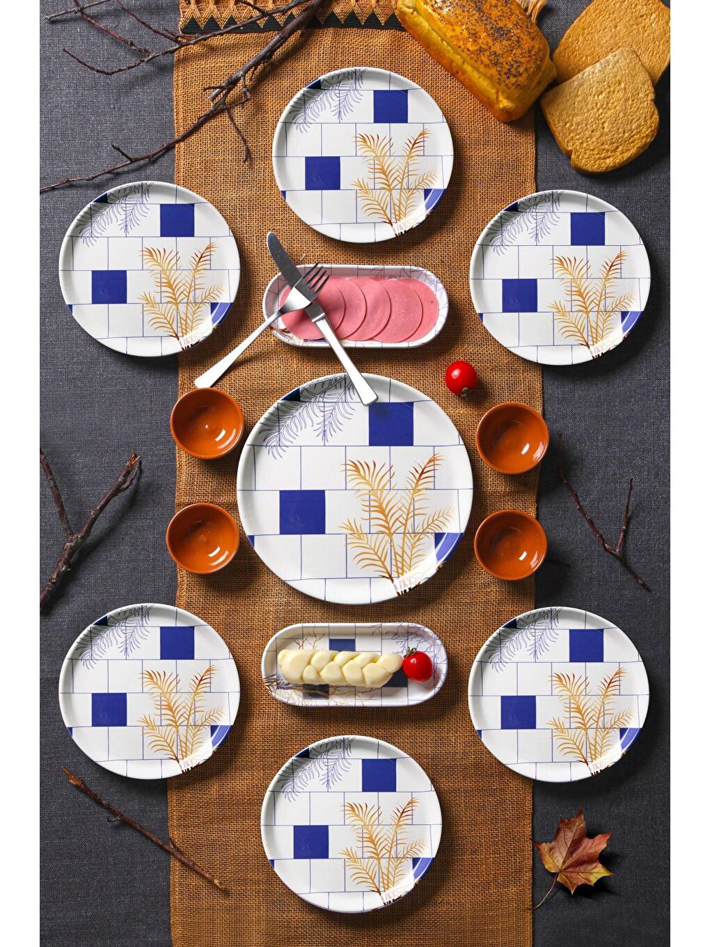 Karışık 13 Parça 6 Kişilik Eylül Kahvaltı Takımı - Lüx Kahvaltılık Sunum Seti-1