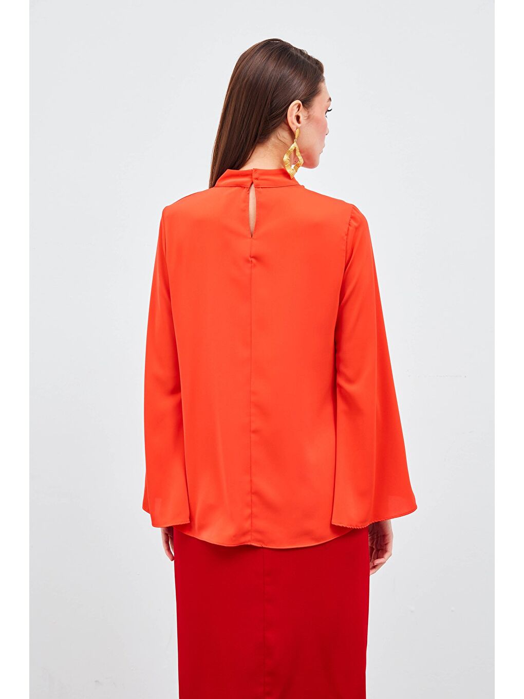 Kolyeli İspanyol Kol Bluz - Mercan-4