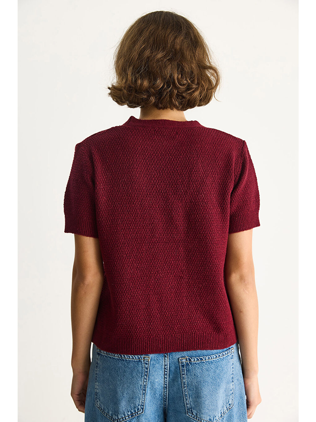 Mor Kadın Deniz Yıldızı Aksesuarlı Pirinç Örgü Kısa Kollu Triko Hırka TH-6