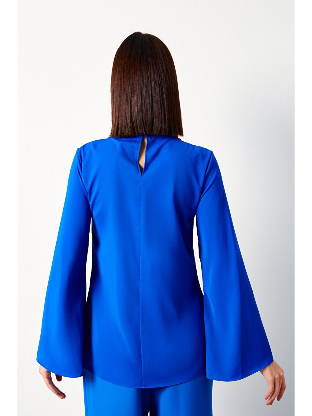 Kolyeli İspanyol Kol Bluz - Sax Mavi-5