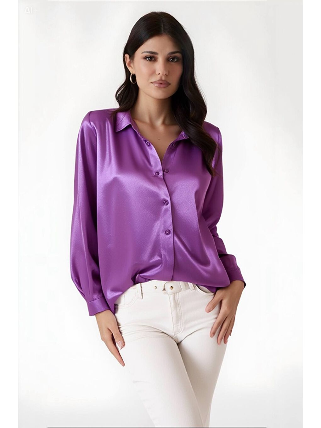Kadın Lila Hafif Dökümlü Saten Yüzeyli Gömlek Hzl22w-bd139641-3