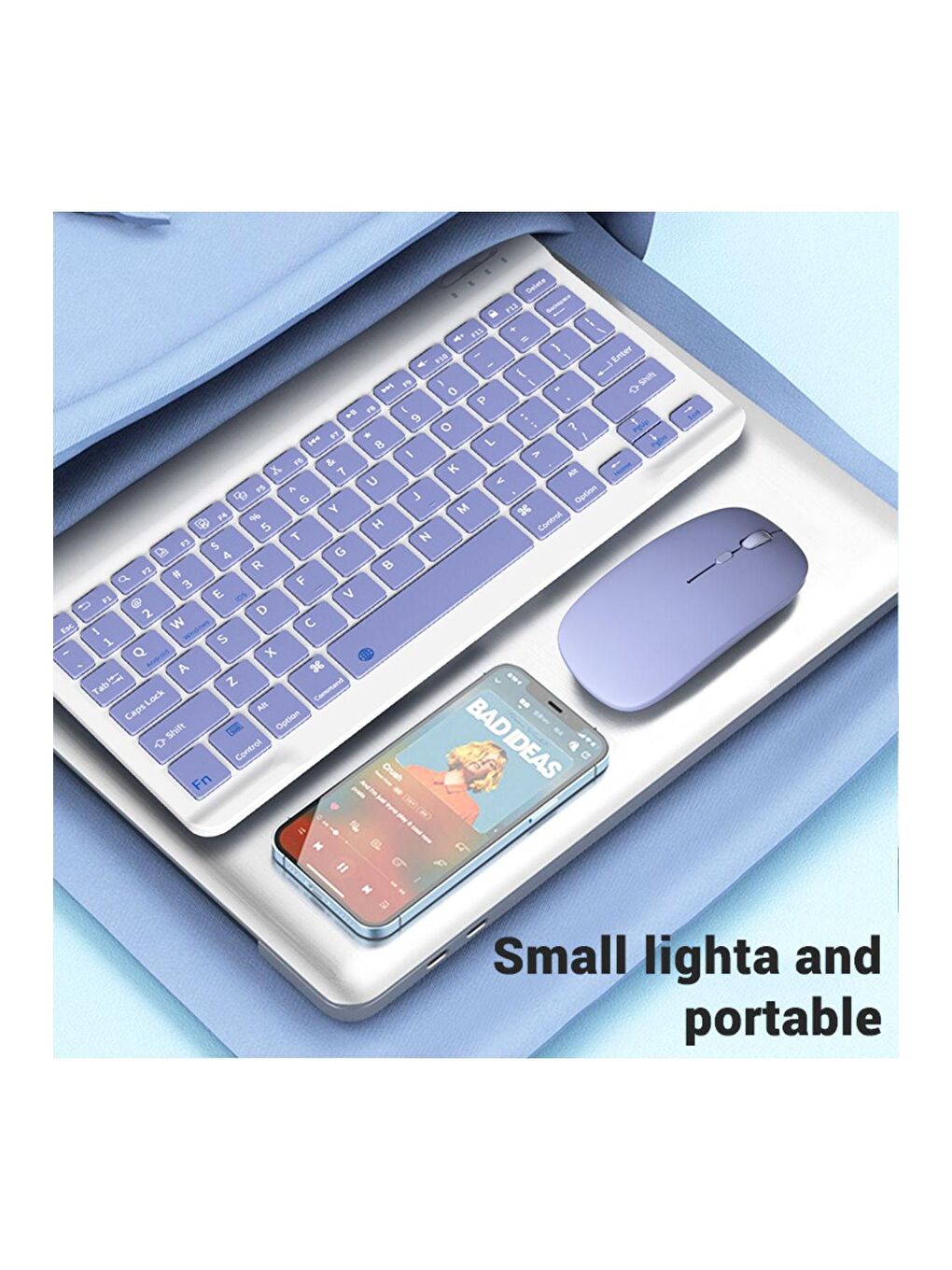 IPad Tüm Tabletler Laptop Uyumlu Bluetooth/Usb Bağlantılı Klavye+Mouse Set Mavi-3