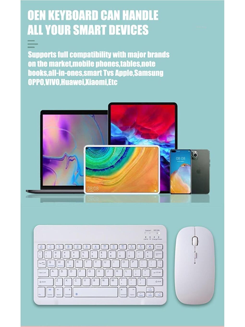 IPad Tüm Tabletler Laptop Uyumlu Bluetooth/Usb Bağlantılı Klavye+Mouse Set Mavi-5