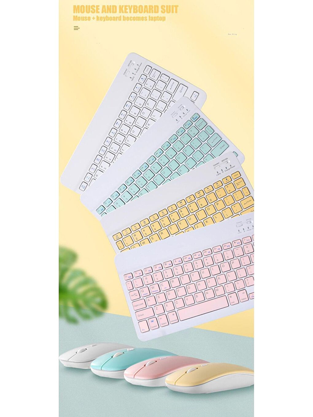 IPad Tüm Tabletler Laptop Uyumlu Bluetooth/Usb Bağlantılı Klavye+Mouse Set Mavi-6