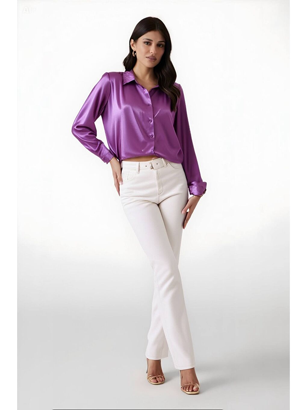 Kadın Lila Hafif Dökümlü Saten Yüzeyli Gömlek Hzl22w-bd139641-4
