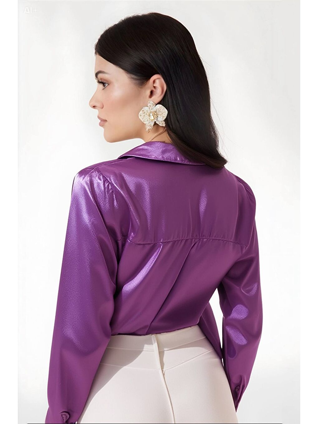Kadın Lila Hafif Dökümlü Saten Yüzeyli Gömlek Hzl22w-bd139641-5