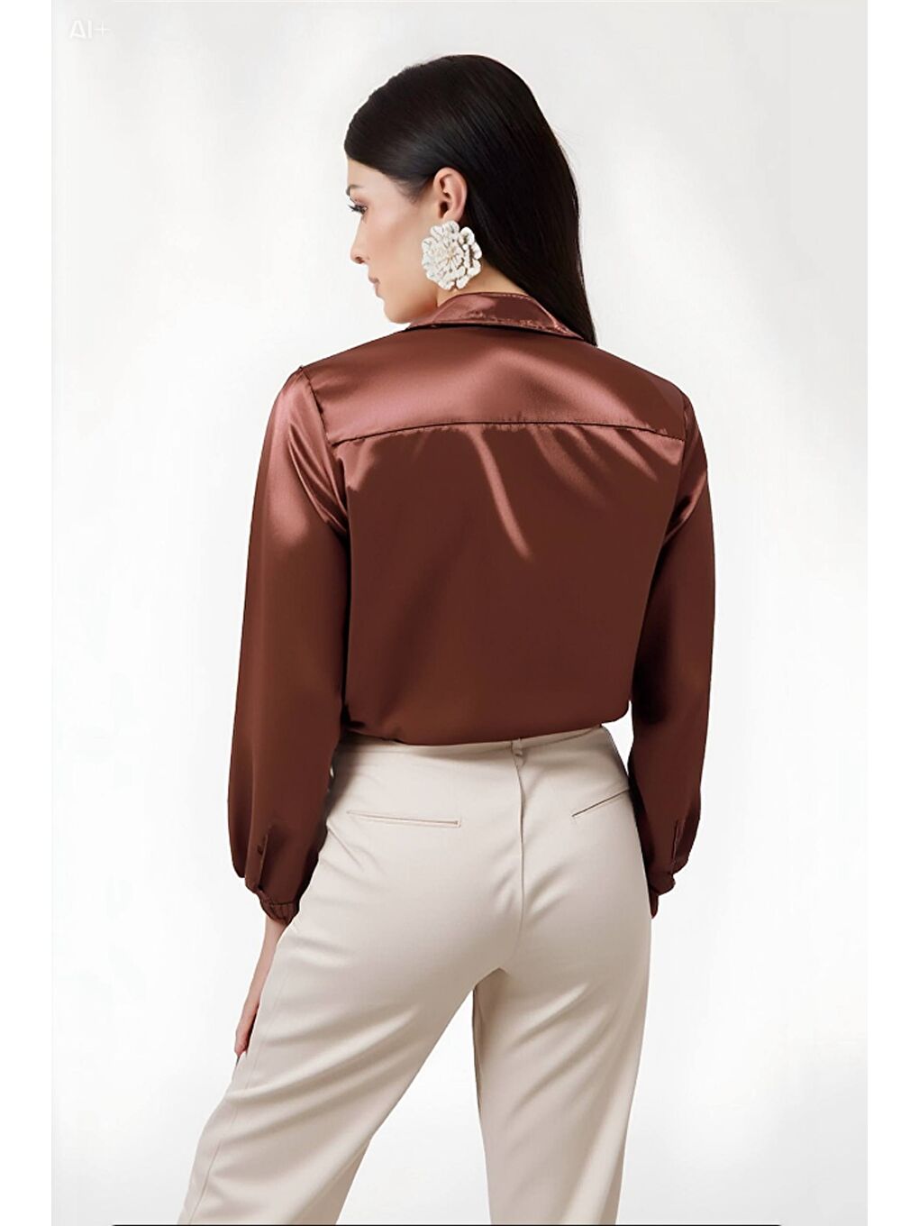 Turuncu Kadın Bakır Hafif Dökümlü Saten Yüzeyli Gömlek Hzl22w-bd139641-3