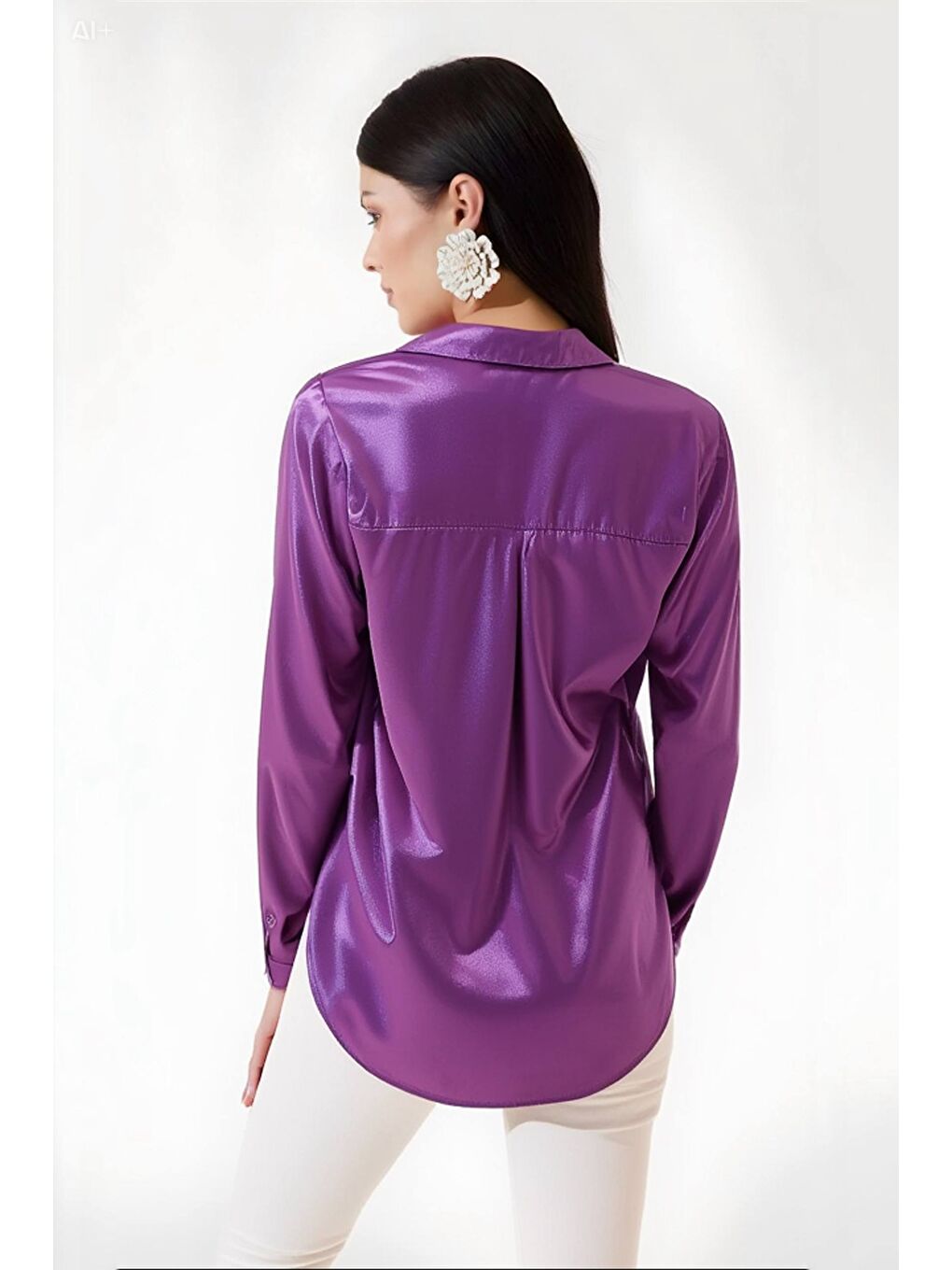 Kadın Lila Hafif Dökümlü Saten Yüzeyli Gömlek Hzl22w-bd139641-6