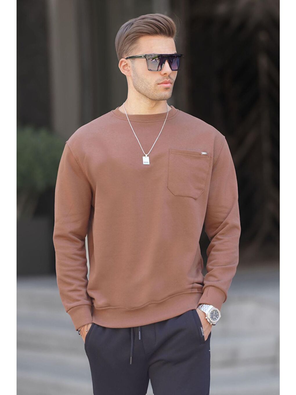 Madmext Kahverengi Regular Fit Basic Sweatshirt 6136