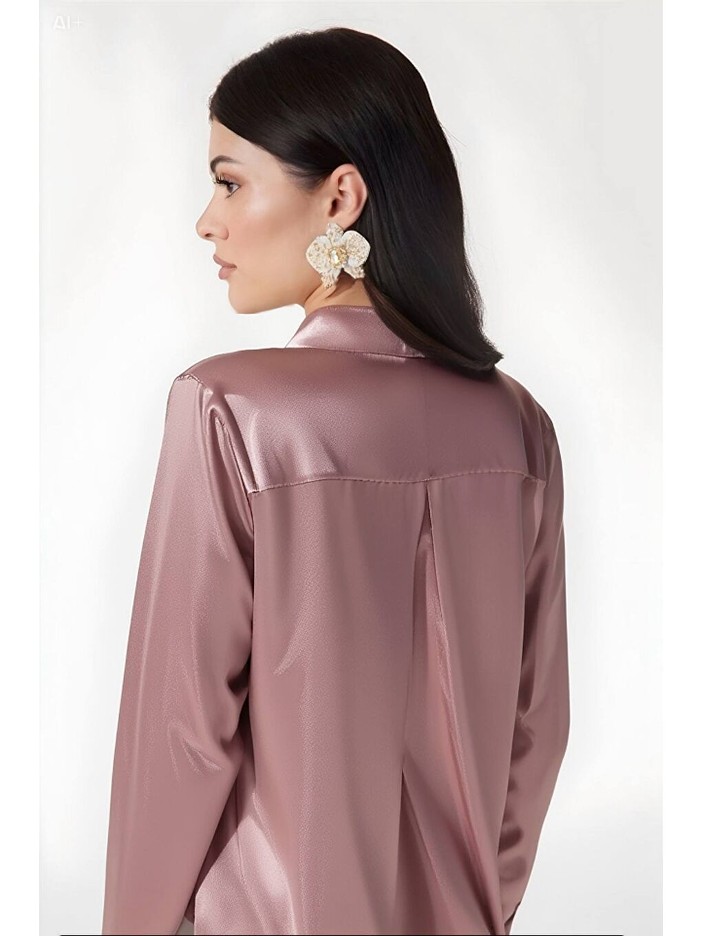 Pembe Kadın Gül Kurusu Hafif Dökümlü Saten Yüzeyli Gömlek HZL22W-BD139641-4
