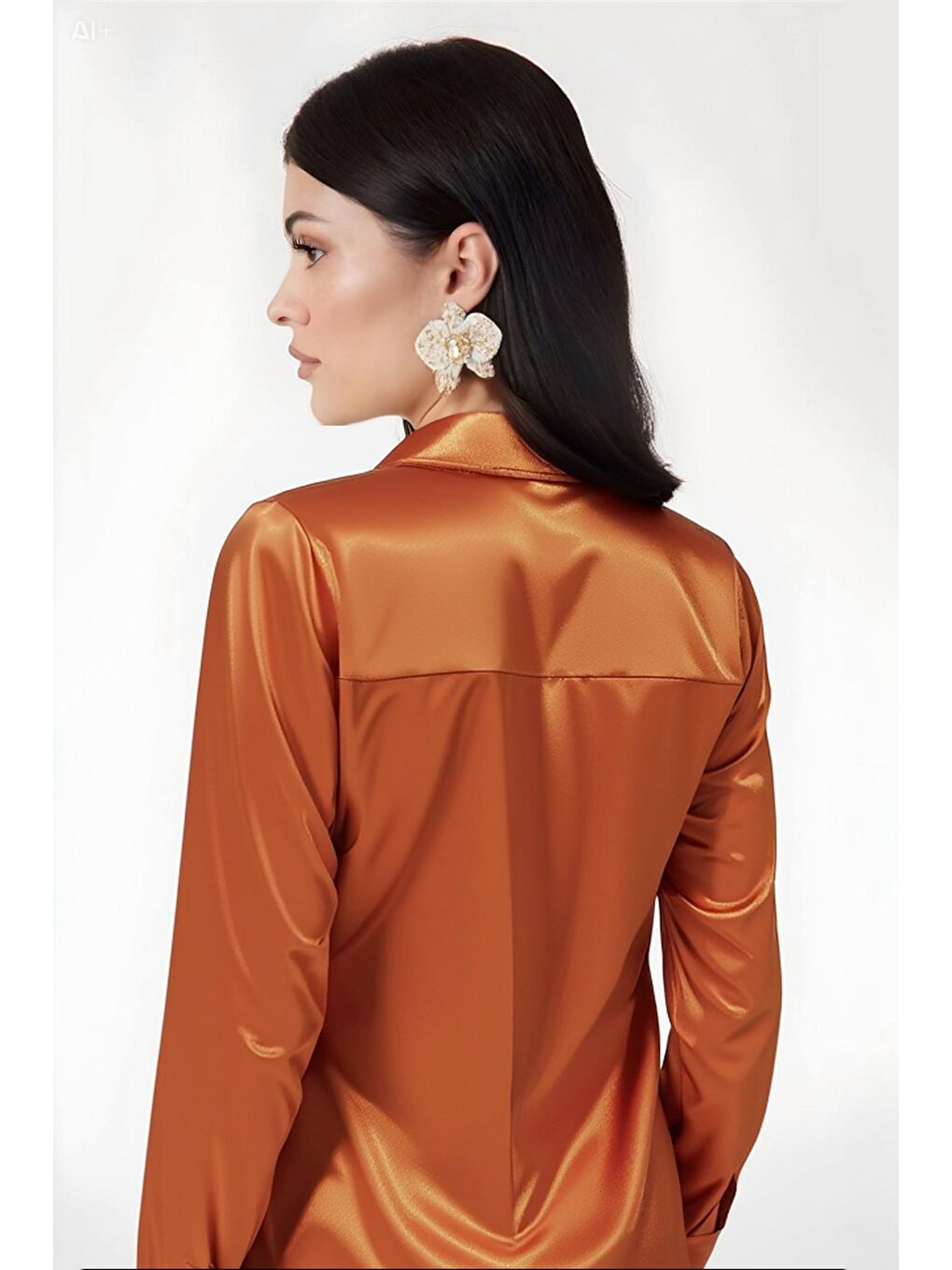 Turuncu Kadın Oranj Hafif Dökümlü Saten Yüzeyli Gömlek HZL22W-BD139641-3