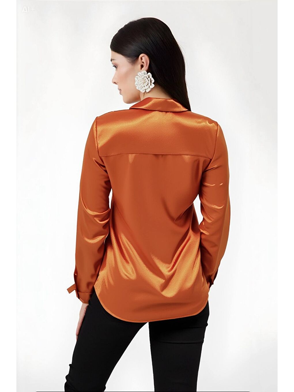 Turuncu Kadın Oranj Hafif Dökümlü Saten Yüzeyli Gömlek HZL22W-BD139641-4