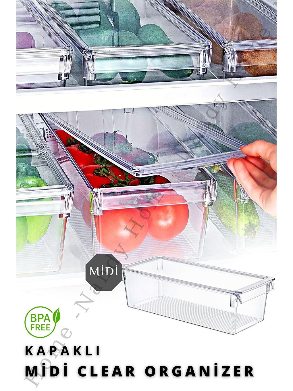 Nandy Home Şeffaf KAPAKLI MİDİ Tall Clear Buzdolabı & Dolap İçi Düzenleyici Organizer