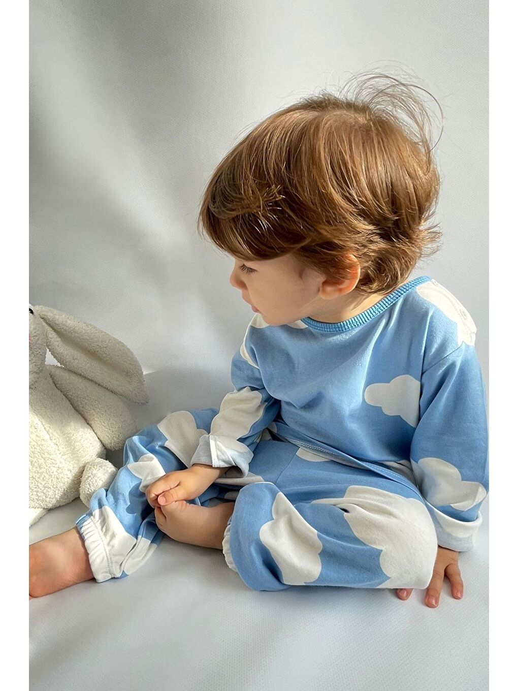 Erkek Çocuk Pijama Takımı Bulut Desenli Mavi (1-2 Yaş)-1