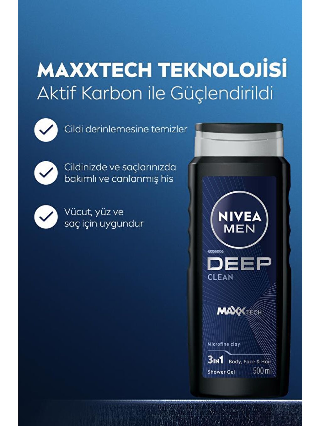 NIVEA • MEN Erkek Deep Dimension Duş Jeli, bakım yapan formülü ve canlandırıcı kokusu ile cildinizde - 1