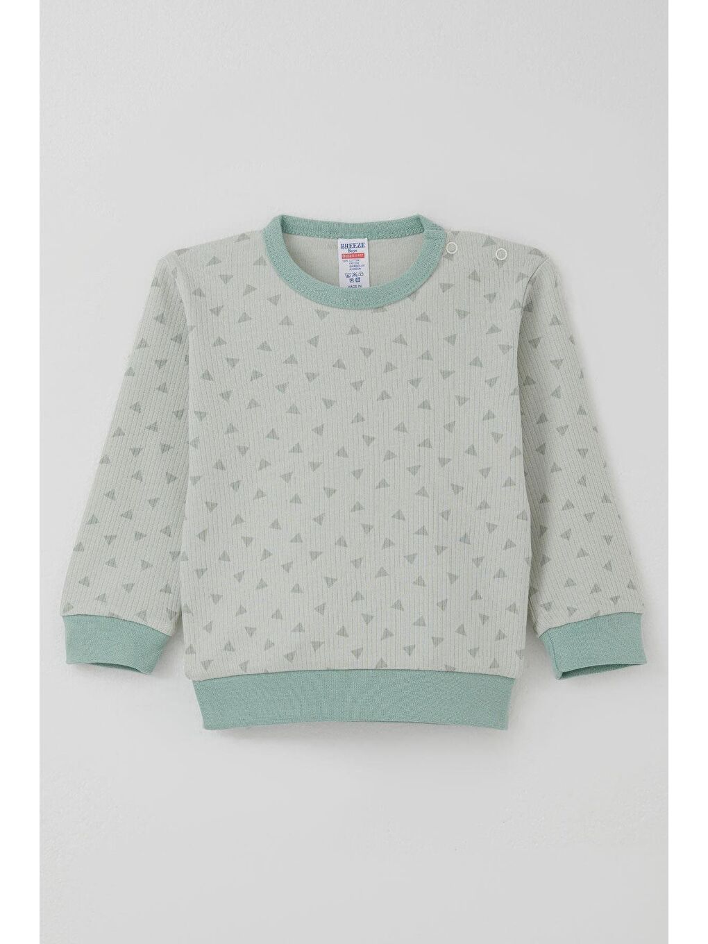 Turkuaz Erkek Bebek Pijama Takımı Omuzdan Patlı Mini Üçgenler Desenli Su Yeşili (4 Ay-1 Yaş)-1