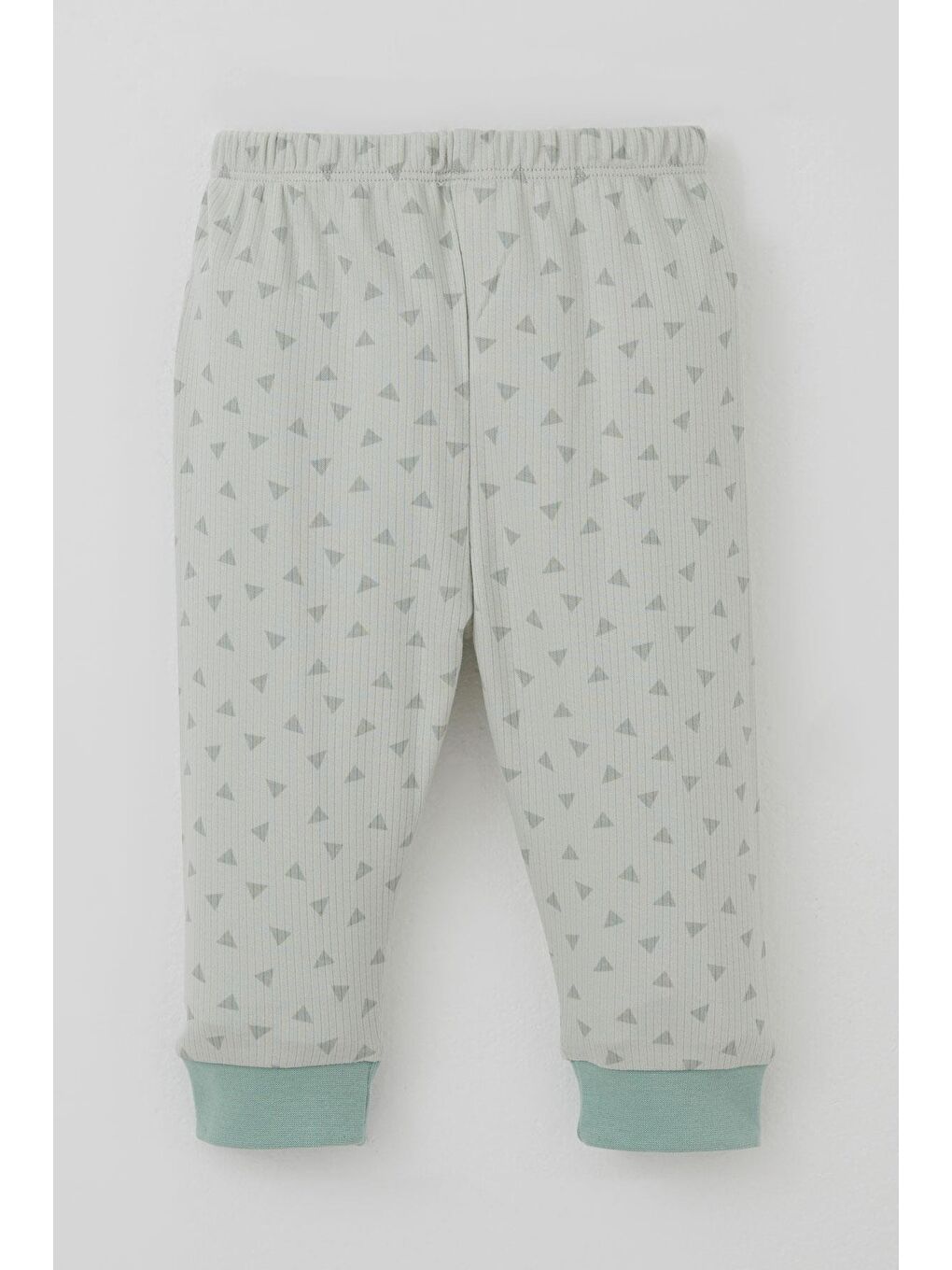 Turkuaz Erkek Bebek Pijama Takımı Omuzdan Patlı Mini Üçgenler Desenli Su Yeşili (4 Ay-1 Yaş)-4