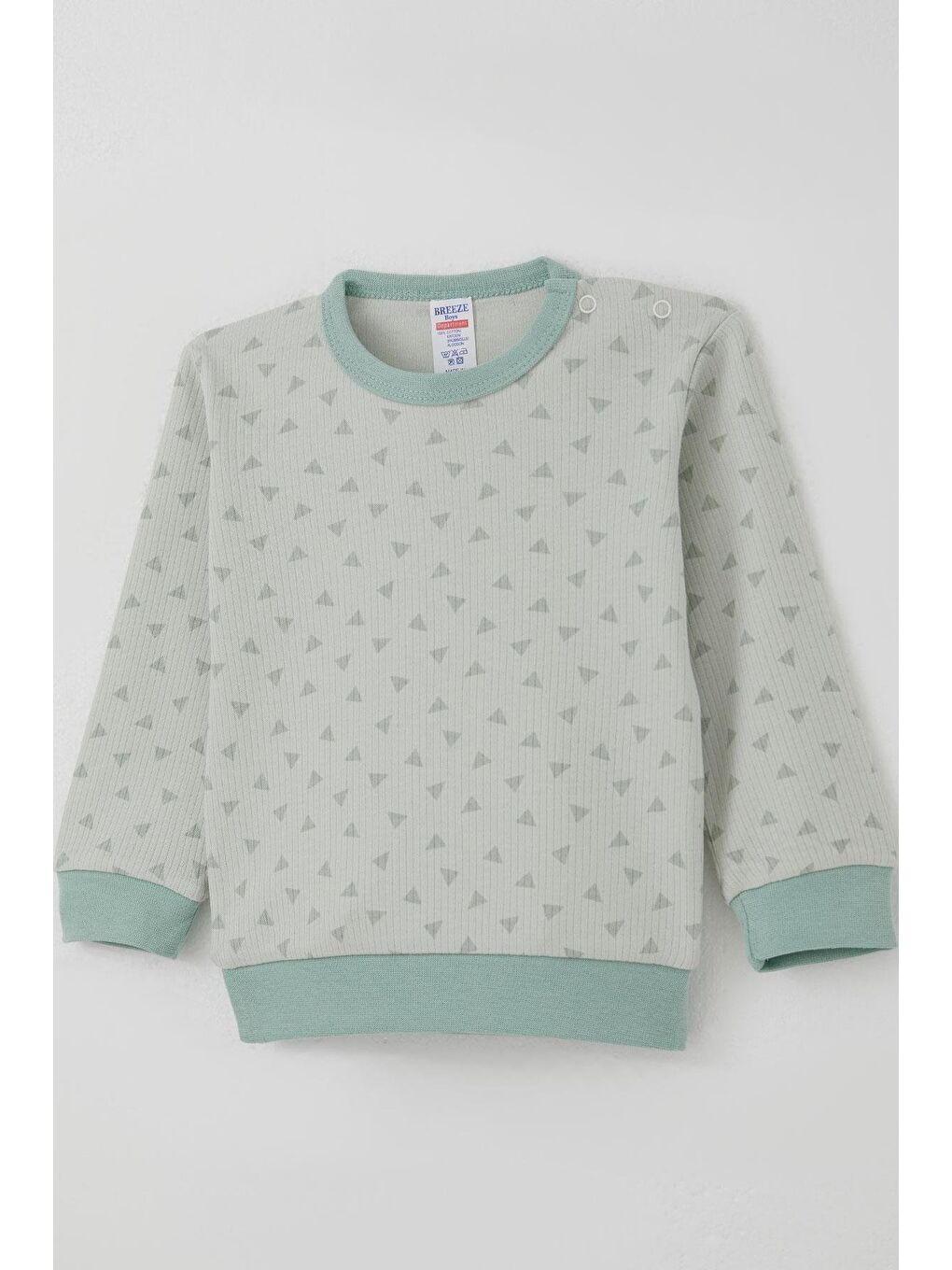 Turkuaz Erkek Bebek Pijama Takımı Omuzdan Patlı Mini Üçgenler Desenli Su Yeşili (4 Ay-1 Yaş)-5