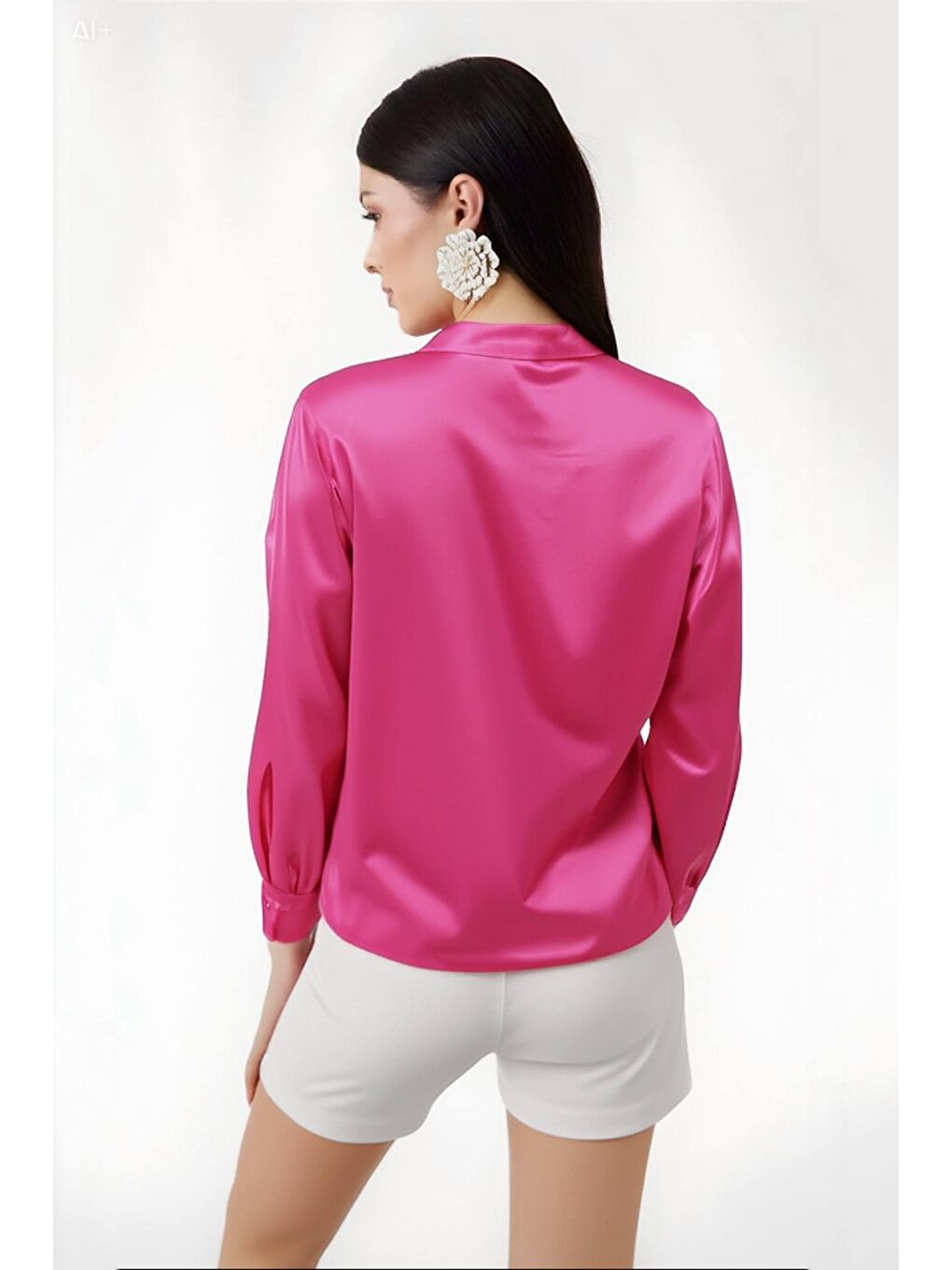 Kadın Canlı Pembe Hafif Dökümlü Saten Yüzeyli Gömlek Hzl22w-bd139641-3