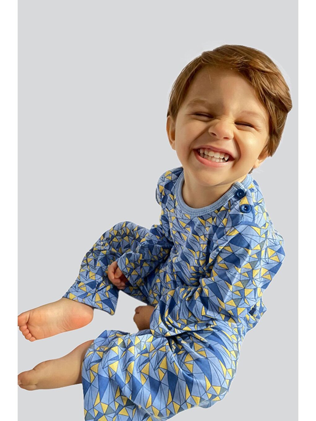 Erkek Bebek Pijama Takımı Renk Üçgeni Açık Mavi (9 Ay-3 Yaş)-1