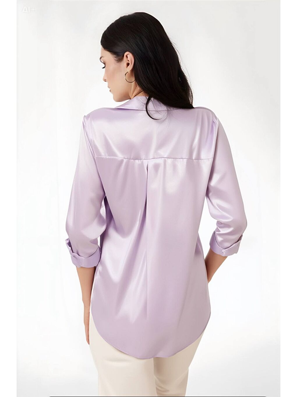 Kadın Açık Lila Hafif Dökümlü Saten Yüzeyli Gömlek HZL22W-BD139641-4