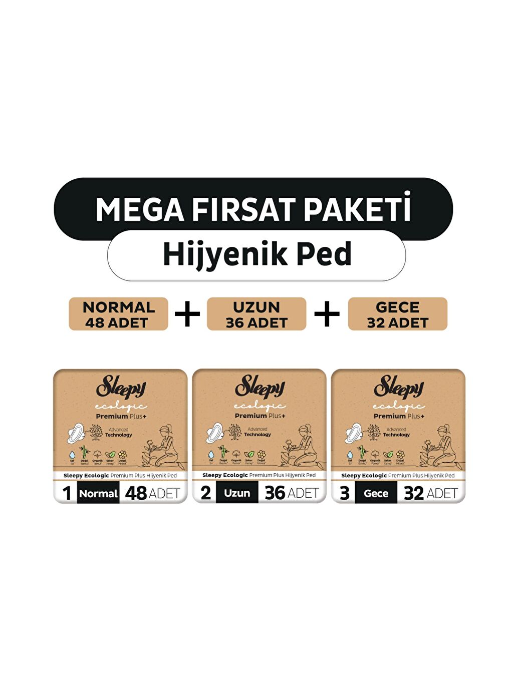 Ecologic Premium Plus Hijyenik Ped Mega Fırsat Paketi 116 Adet