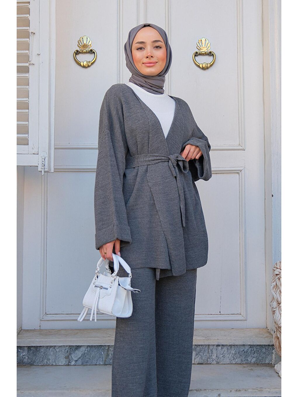 Kadın Alt Üst Triko Takım Gri