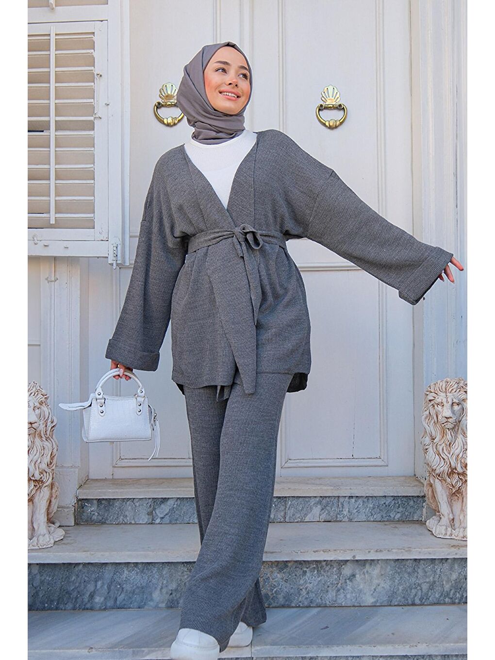 Kadın Alt Üst Triko Takım Gri-1