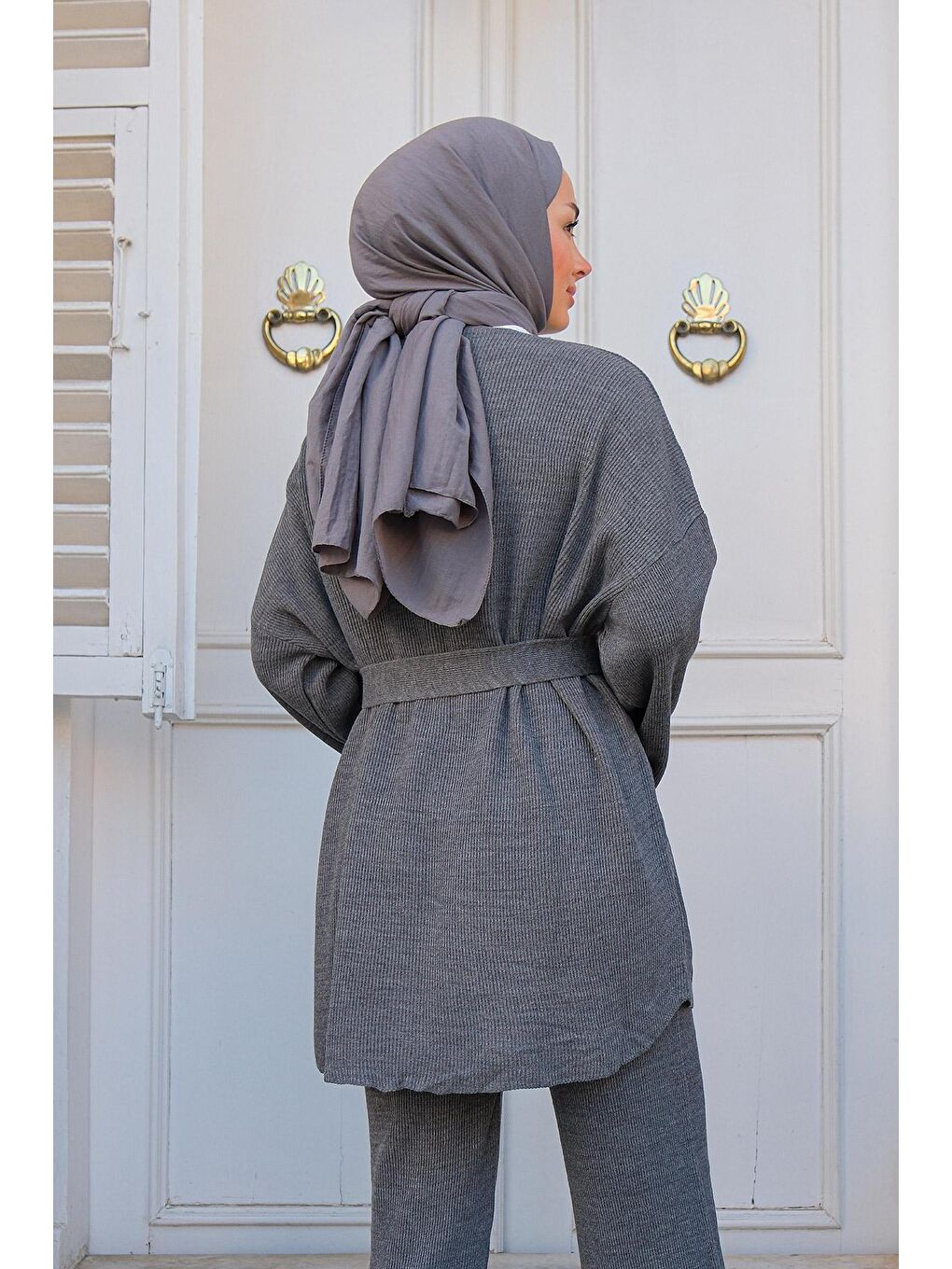 Kadın Alt Üst Triko Takım Gri-4