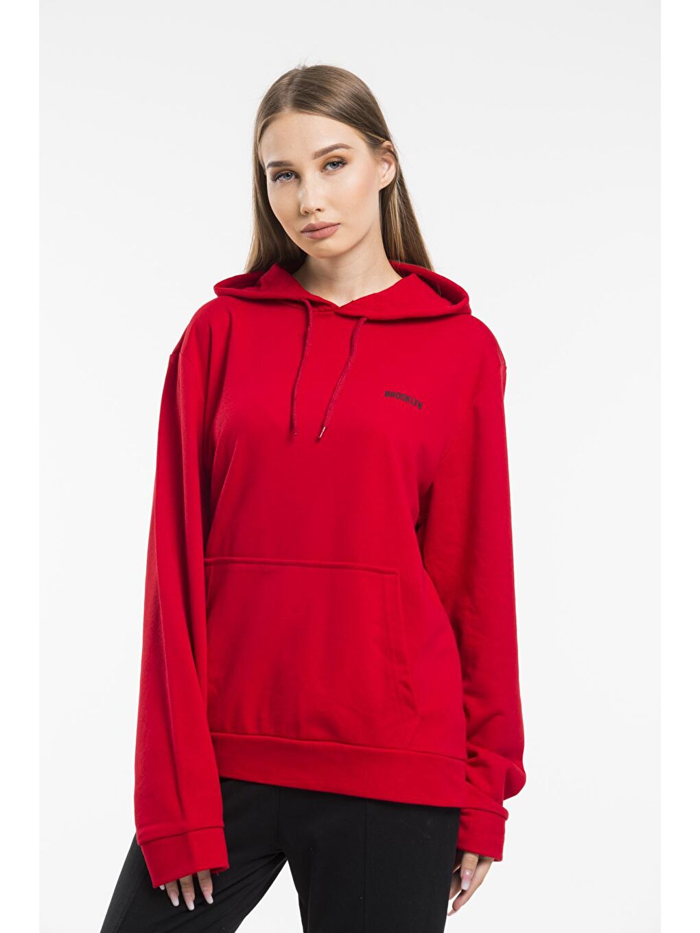 Süperlife Kırmızı Kadın Kapşonlu Regular Fit Baskılı Sweatshirt SPR21K61 - 3