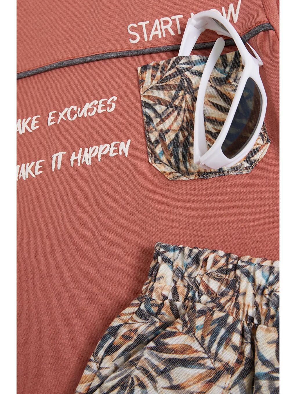 Turuncu Yazılı Erkek Çocuk Desenli Şortlu Takım 15558-1