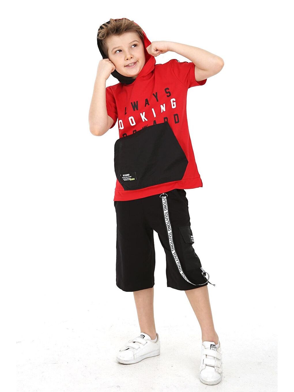 Kırmızı Erkek Çocuk Always Yazı Baskılı Şortlu Takım 5-9 Yaş 14070-1