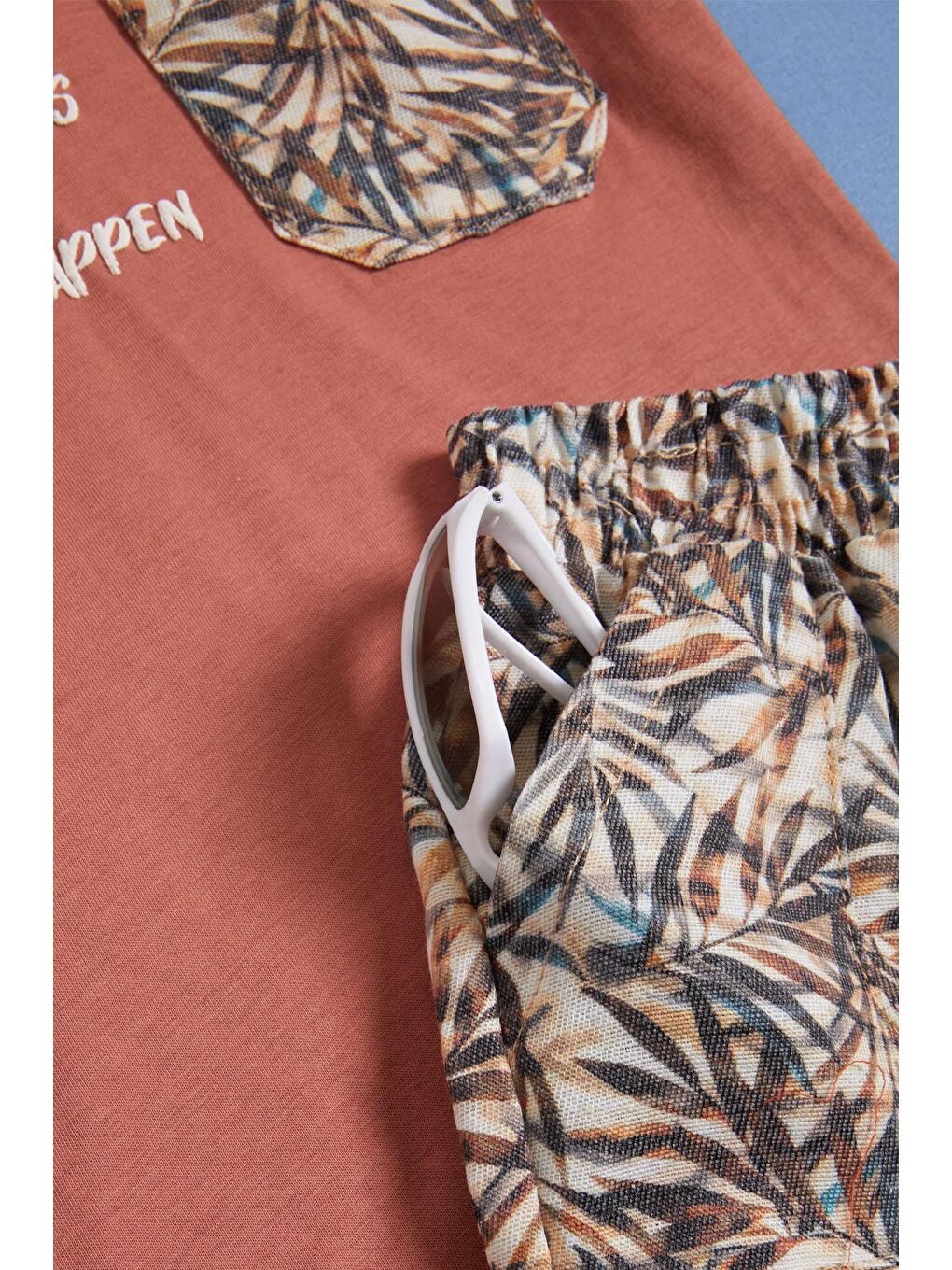 Turuncu Yazılı Erkek Çocuk Desenli Şortlu Takım 15558-2