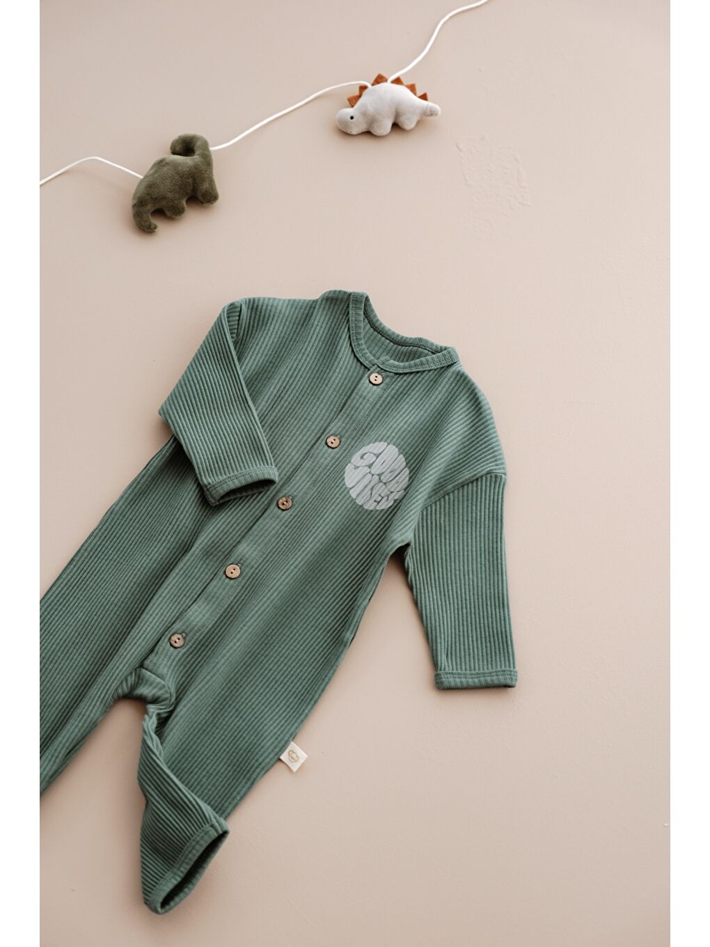 Haki Good Vibes Düğmeli Bebek Tulum-3