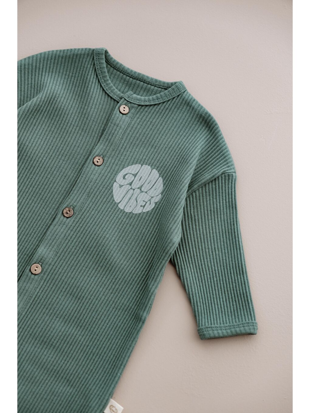Haki Good Vibes Düğmeli Bebek Tulum-4