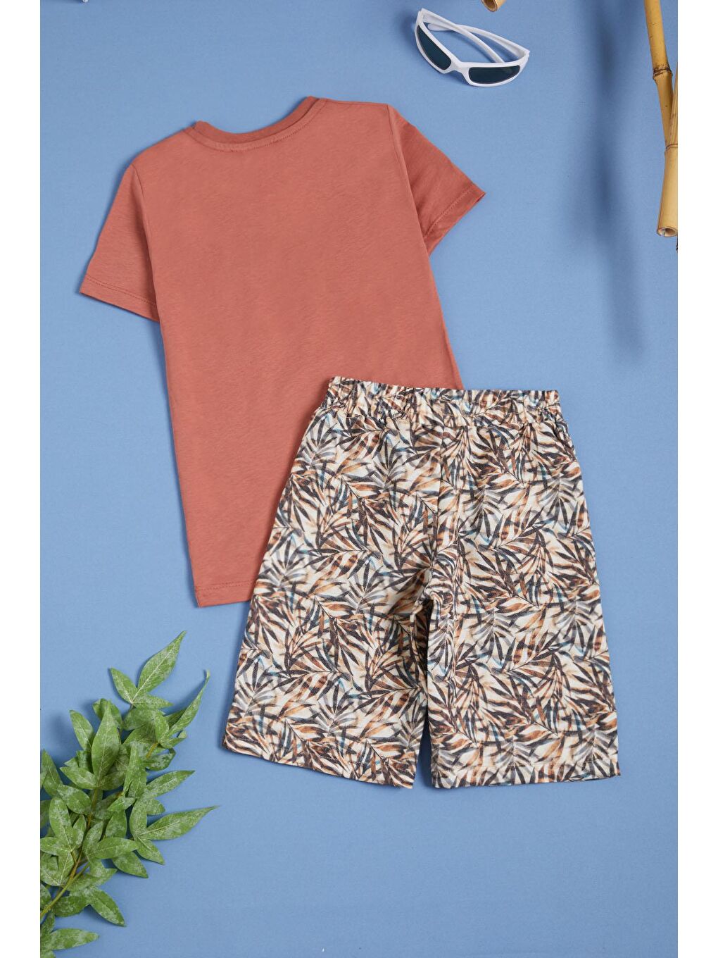 Turuncu Yazılı Erkek Çocuk Desenli Şortlu Takım 15558-3