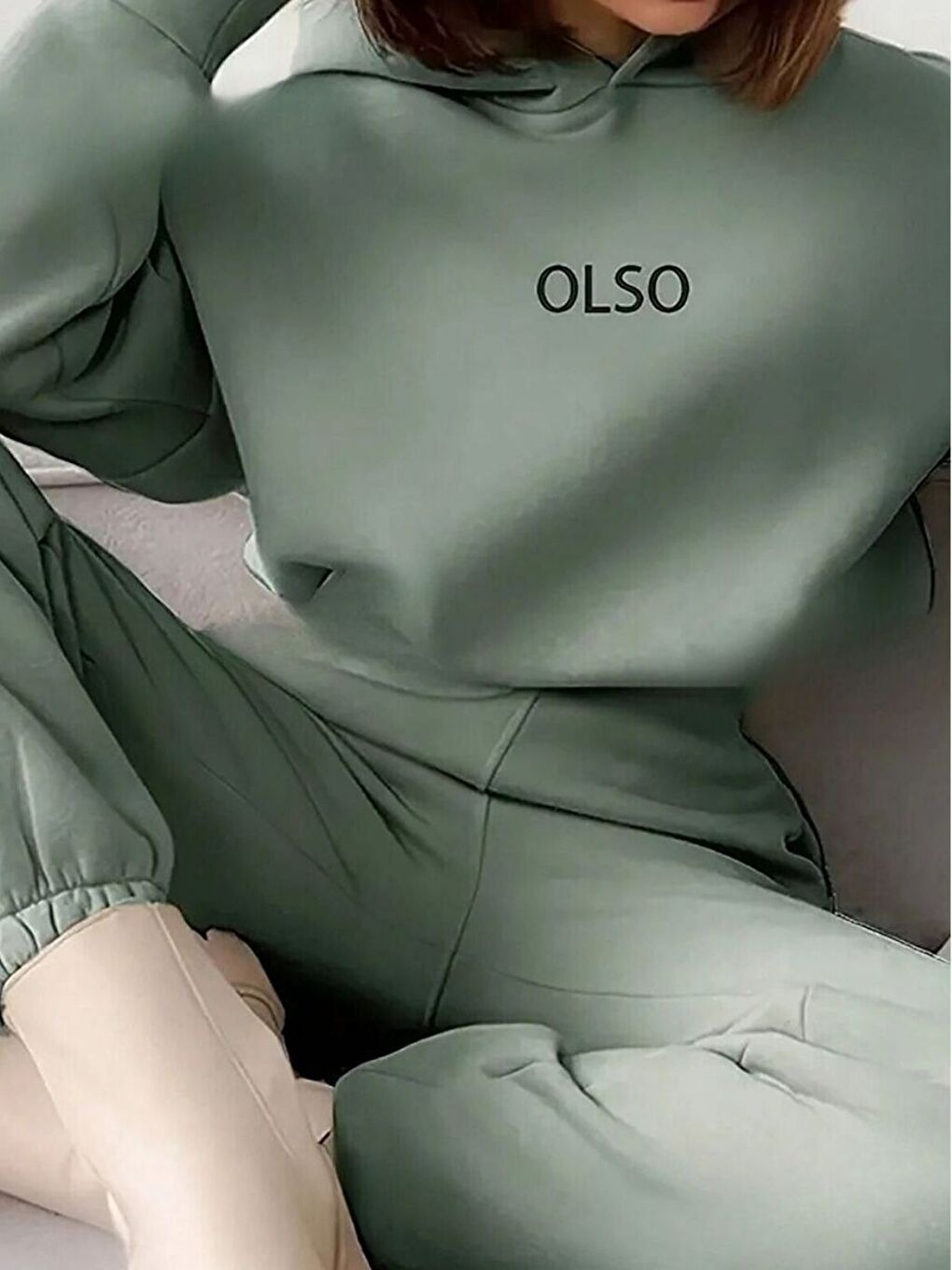 Turkuaz Kadın Su Yeşili Olso Baskılı Kapüşonlu Alt Üst Eşofman Takım-1