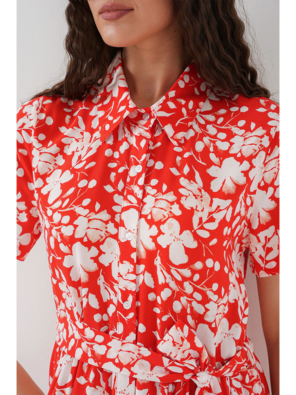 2191 Kısa Kol Desenli Elbise - A.Kırmızı-9