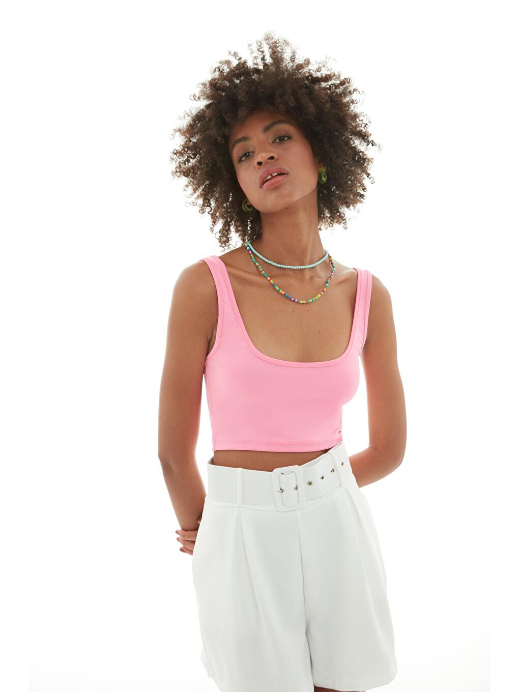 Kalın Askılı Crop Atlet Pembe-2