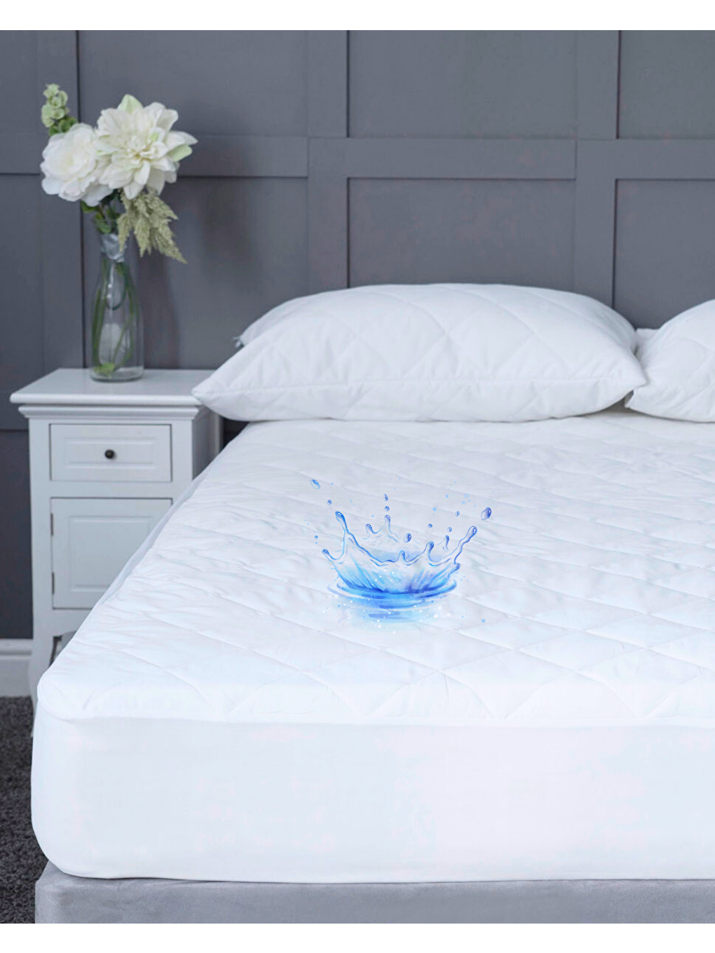 Beyaz Tek Kişilik 100x200 Su Geçirmez Fitted Lastikli Yatak Koruyucu Alez – Kapitone Silikon Elyaf