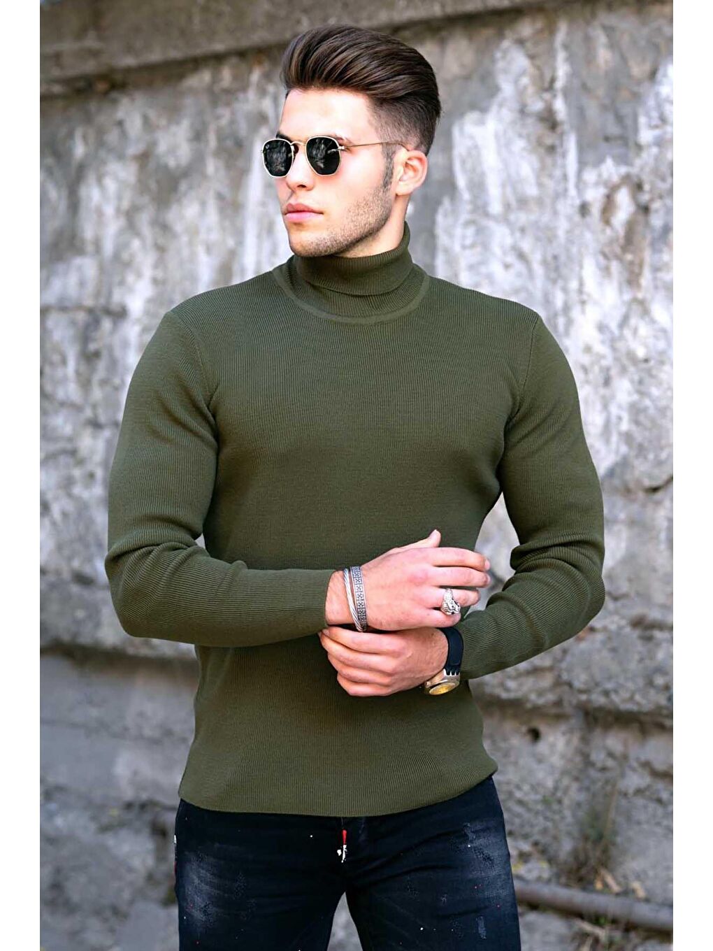 Haki Balıkçı Yaka Erkek Kazak 4712