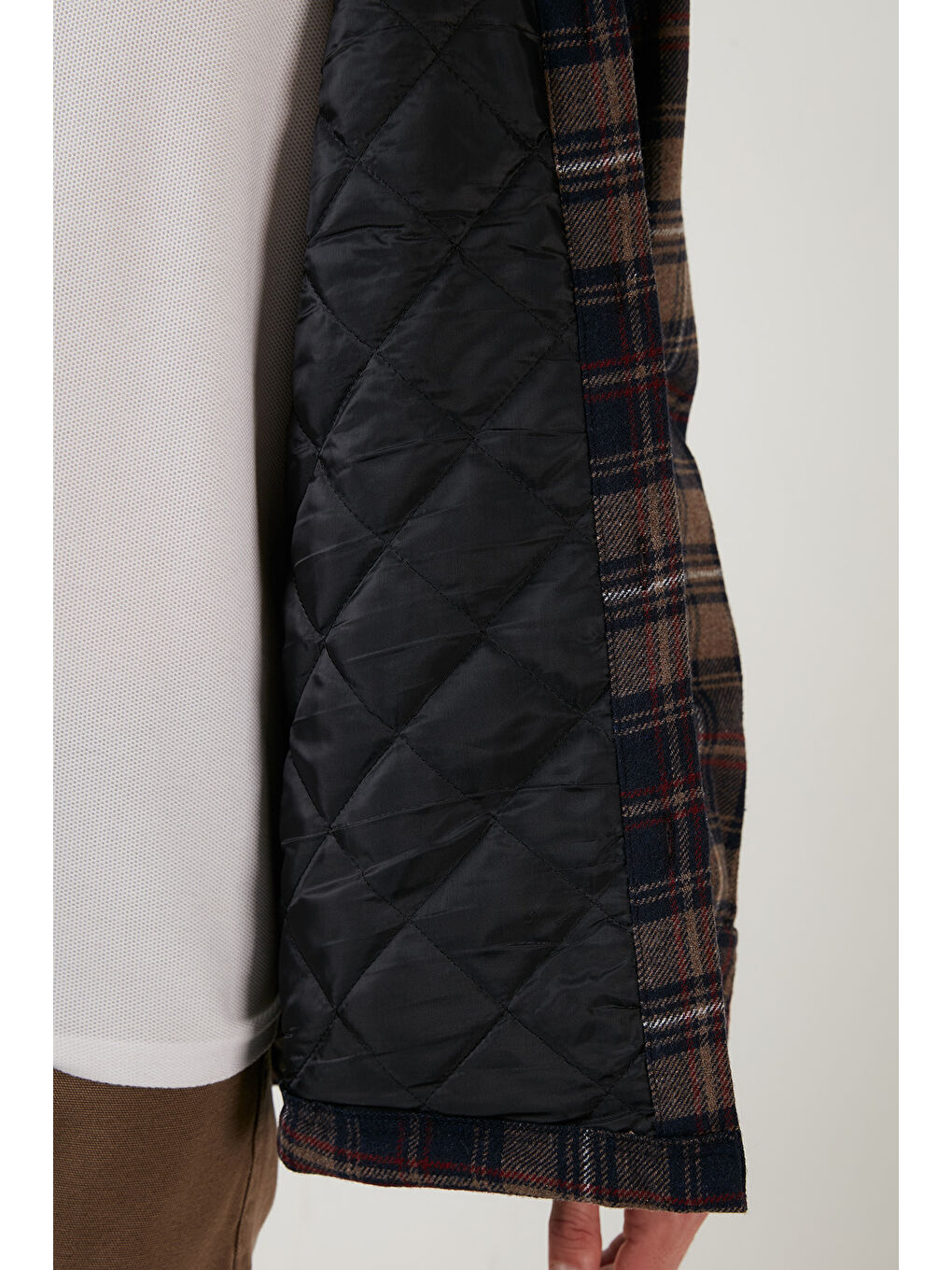 Kahverengi Pamuklu Ekoseli Regular Fit Kışlık Oduncu Kürk Yaka Ceket 606343717-5