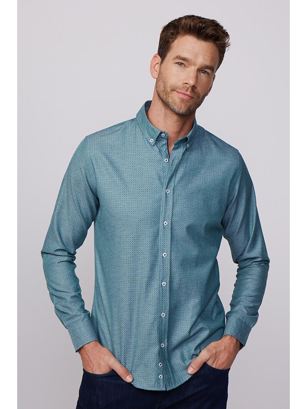 Karışık Slim Fit Desenli Pamuklu Kolay Ütü Erkek Gömlek