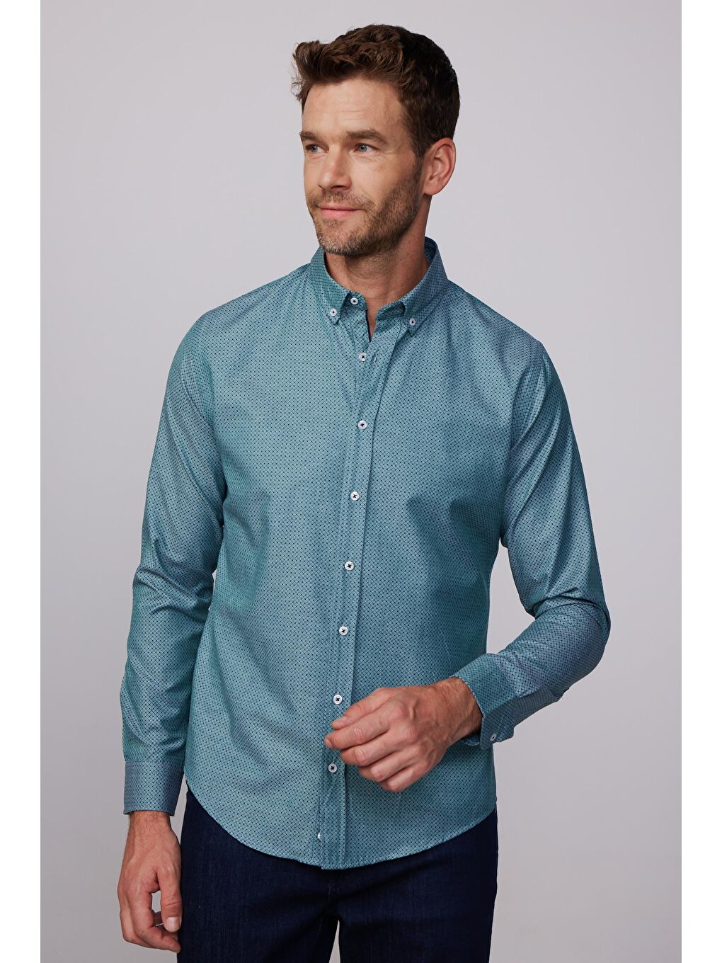 Karışık Slim Fit Desenli Pamuklu Kolay Ütü Erkek Gömlek-1