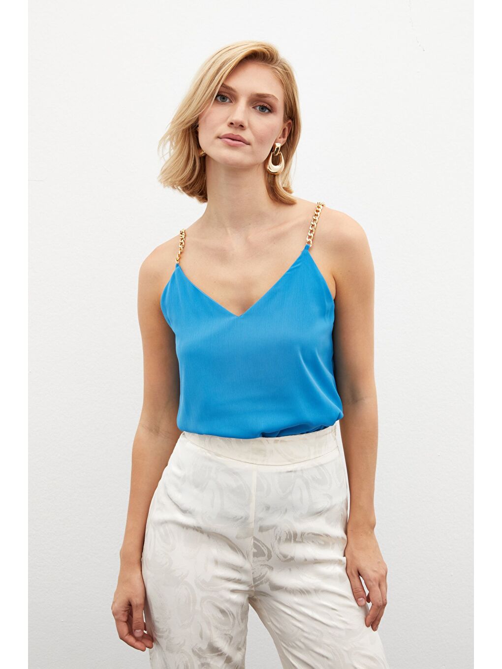 Zincir Askılı Salaş Bluz - Mavi-1