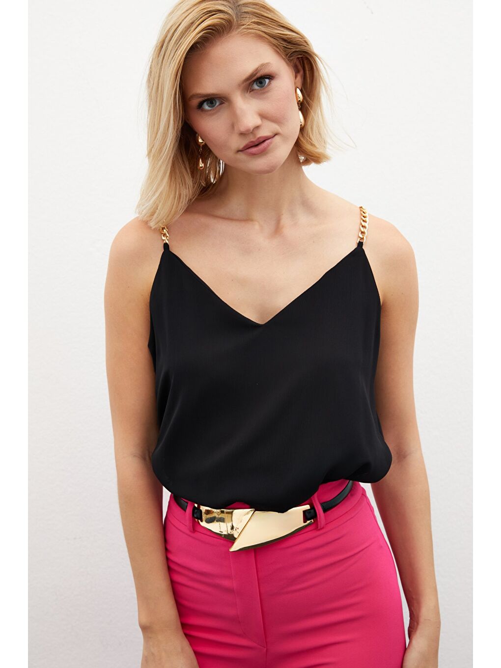 Zincir Askılı Salaş Bluz - Siyah-1