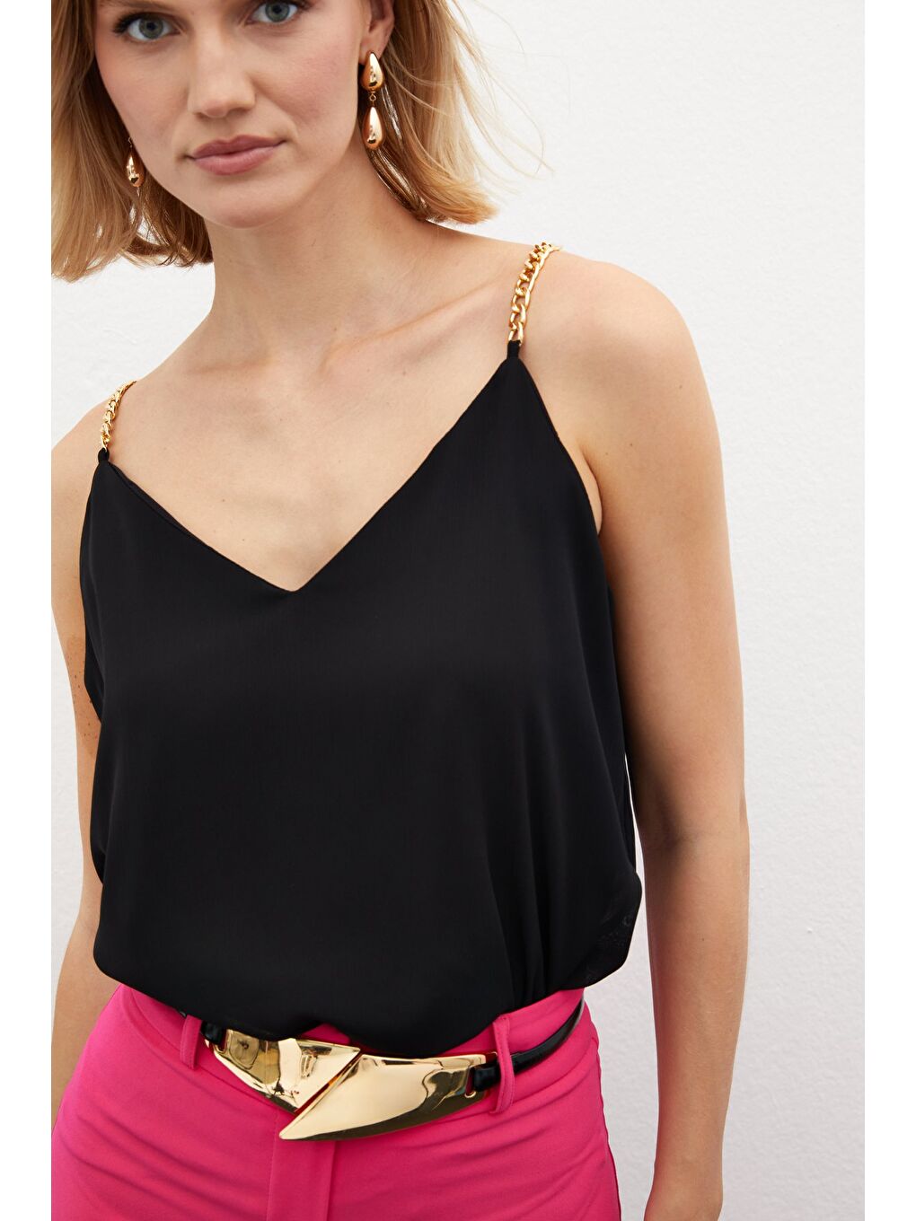 Zincir Askılı Salaş Bluz - Siyah-3