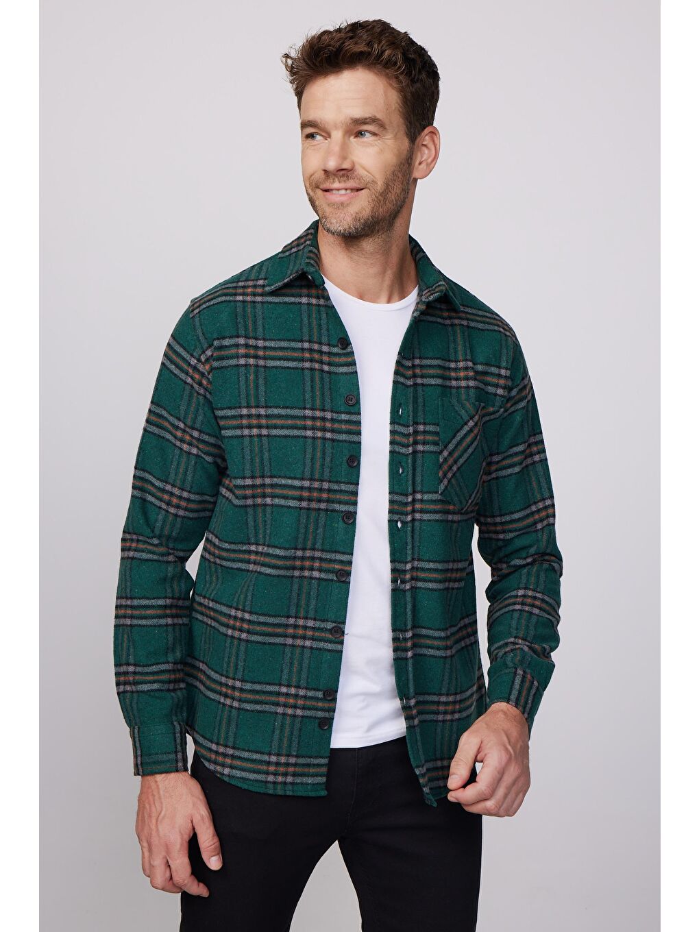 Karışık Erkek Regular Fit Klasik Kesim Tek Cepli Kareli Kışlık Oduncu Gömlek-1